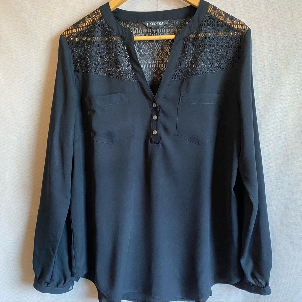 EXPRESS shirt, women’s, size Large, black, roll up sleeves.